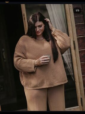 TWO Simple Folk Chunky Knit Oversized Sweater in Camel - Adult And Child